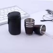 4 Pcs 70 ml Travel Cups with Leather Case